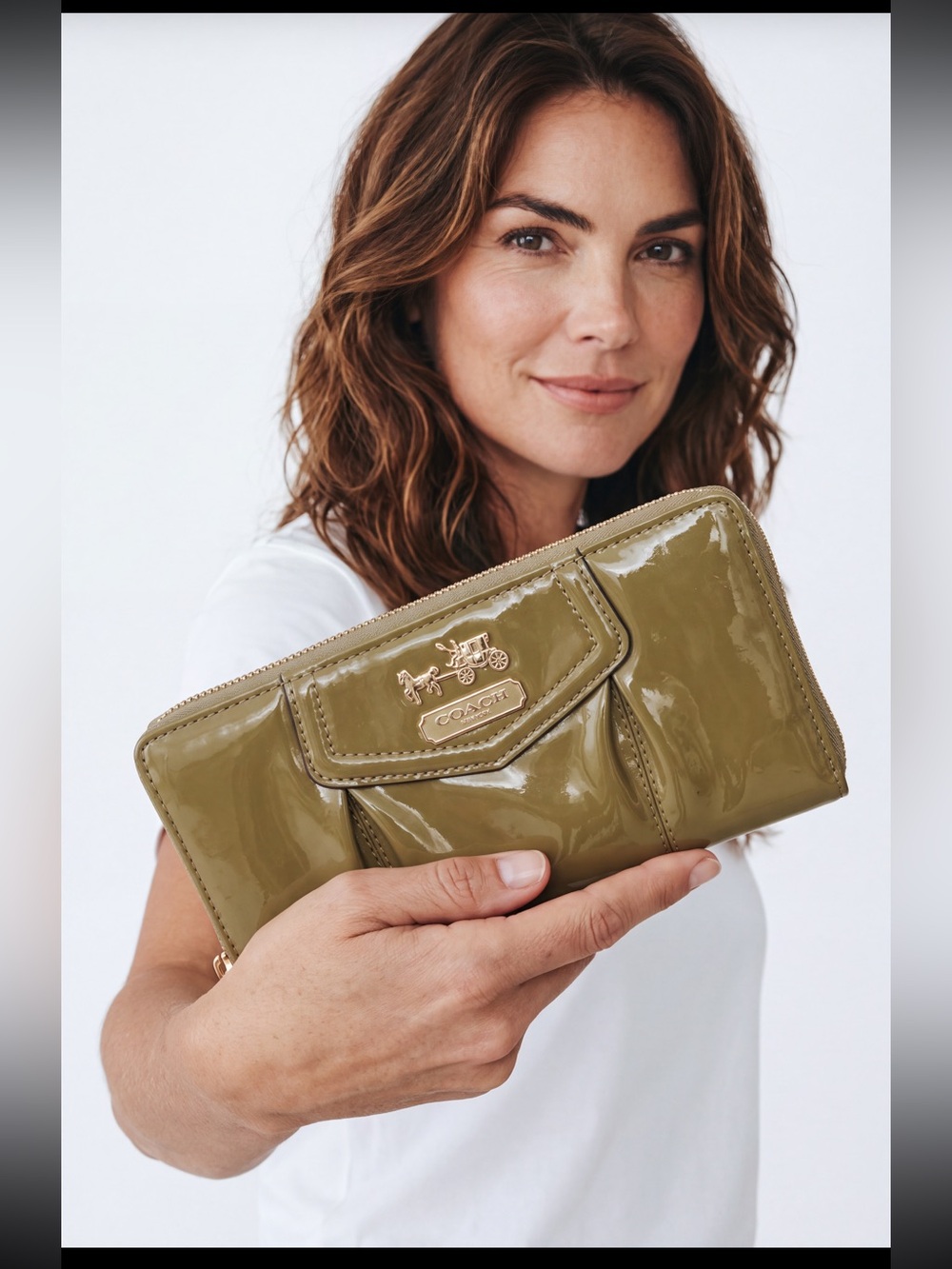 Coach Madison Liquid Gloss Patent Leather Zip-Around Wallet with Logo Plaque
